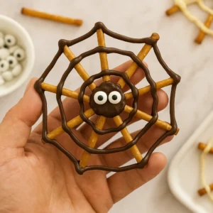 Quick Chocolate Pretzel Spider Webs for Halloween
