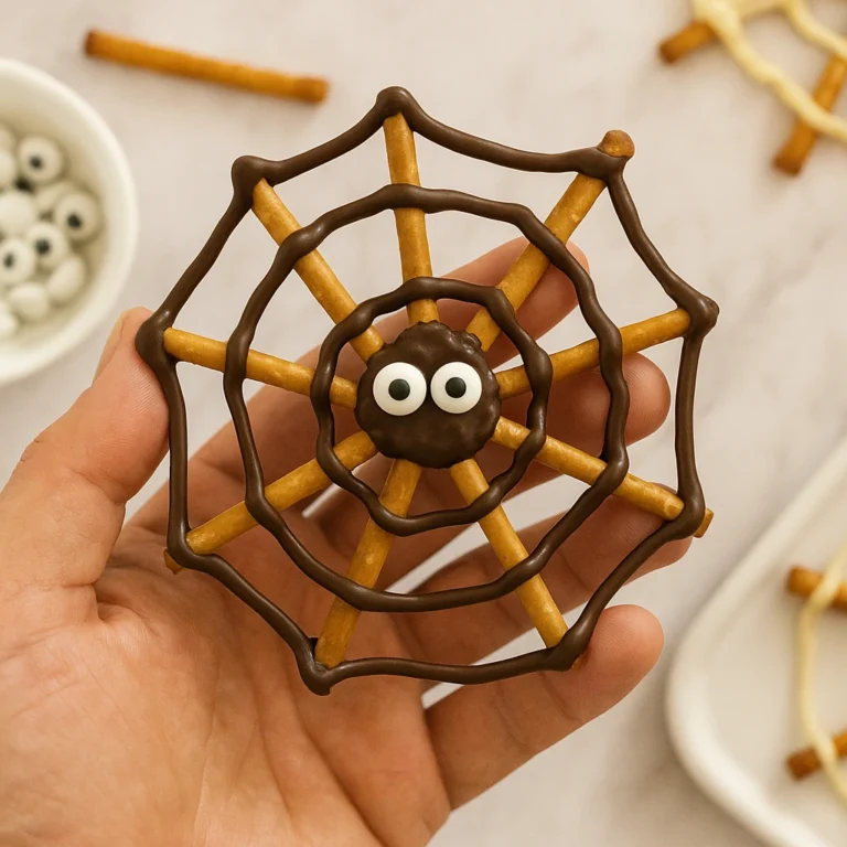 Quick Chocolate Pretzel Spider Webs for Halloween